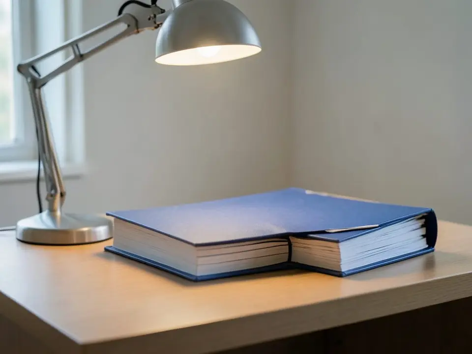 A stack of closed, unmarked legal binders and folders on an otherwise empty desk, representing the Justice Department's move to dismiss a lawsuit over a missed deadline to file a lawsuit. AI-generated editorial illustration; not a documentary photograph