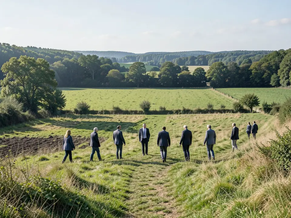 AI-generated editorial illustration for source event: French Millionaires Are Buying Land to Let Nature Reclaim It, Raising a Stewardship Question; not a documentary photograph