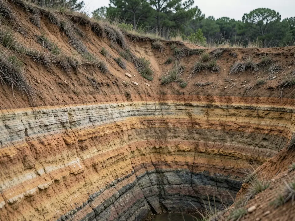 Layered rock strata in a cut bank showing distinct horizontal bands accumulated over time, representing how your costs go up whether your rates do or not. AI-generated editorial illustration; not a documentary photograph