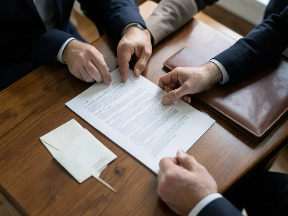 Anonymous adult hands reviewing unmarked diplomatic correspondence at a wooden table, as France's incoming ambassador to the US has been cleared to take up his post. AI-generated editorial illustration; not a documentary photograph