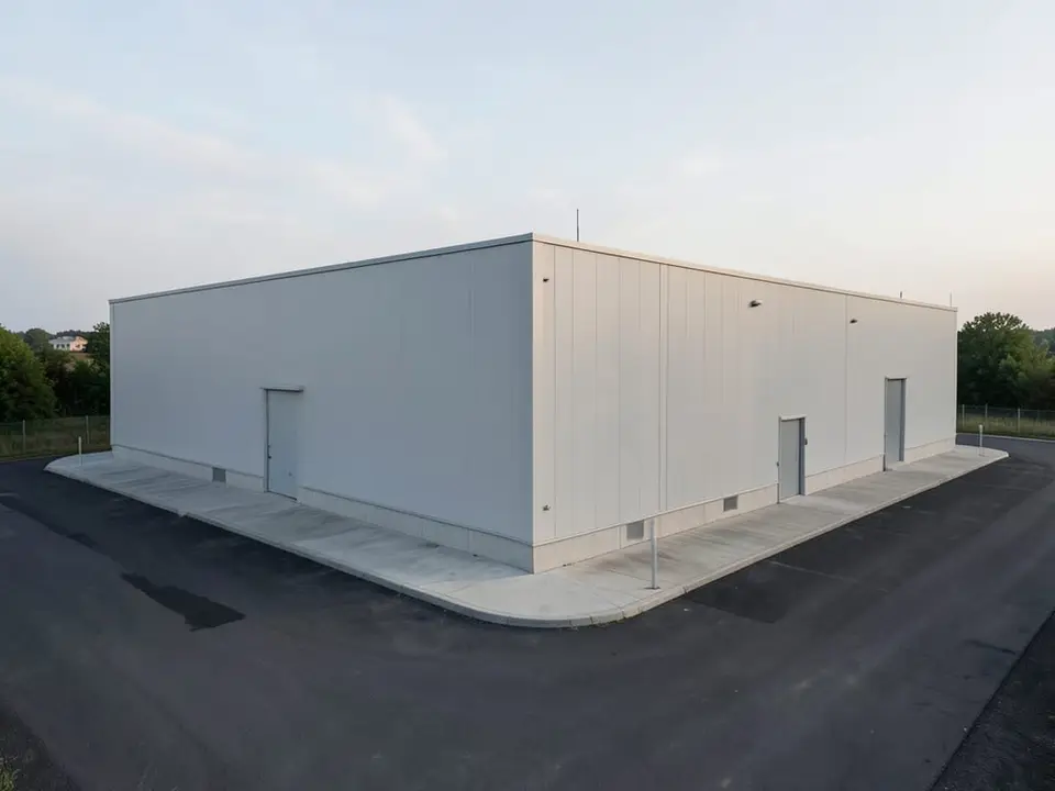 The plain exterior of a large, low-slung data center building, illustrating the reality that data centers will be built. AI-generated editorial illustration; not a documentary photograph