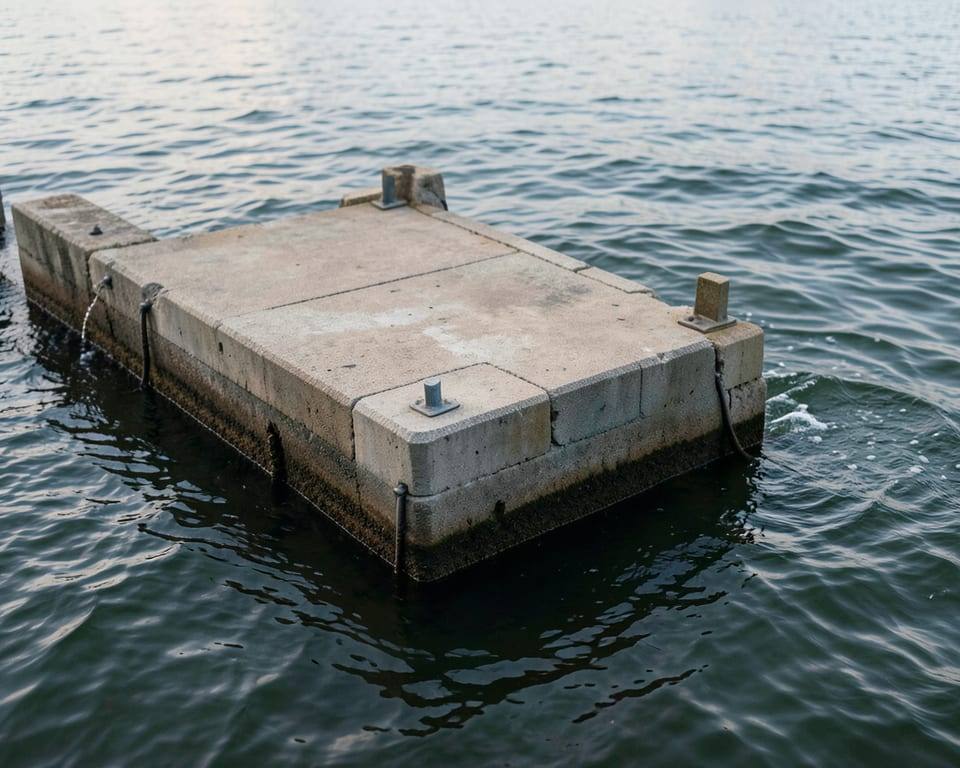 A floating barrier on the sea border, shown in tight detail with water visible around it. AI-generated editorial illustration; not a documentary photograph