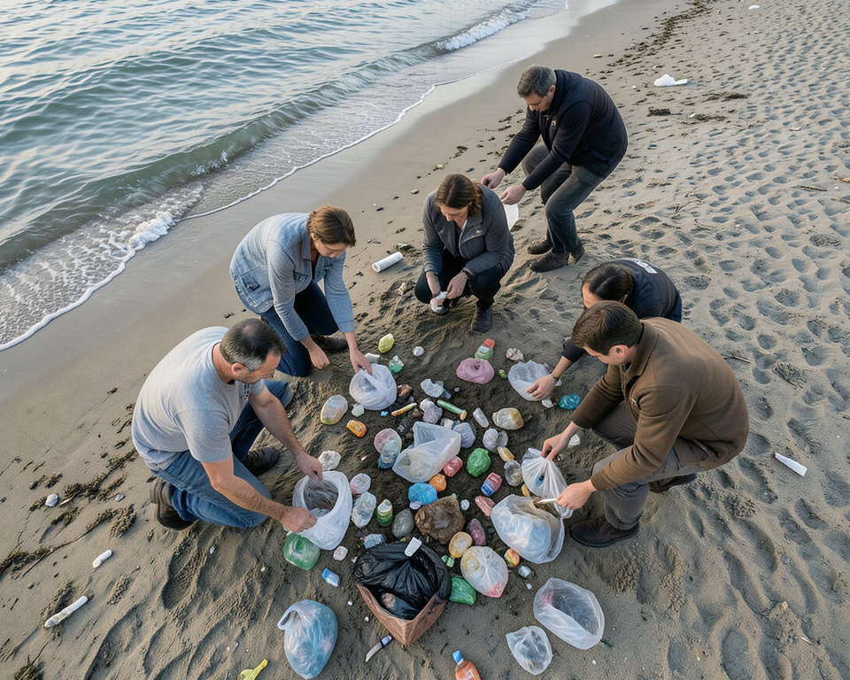AI-generated editorial illustration for source event: Volunteers pick up 1,300 pounds of trash left at Tahoe beaches after Fourth of July - Las Vegas Sun; not a documentary photograph
