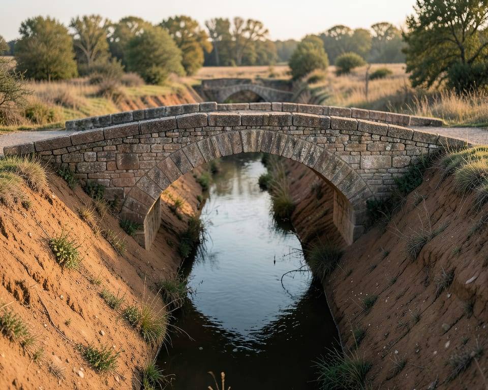 A stone arch bridge spanning a gap between two separate earthen banks, after Brazil recalled its ambassador to Argentina. AI-generated editorial illustration; not a documentary photograph