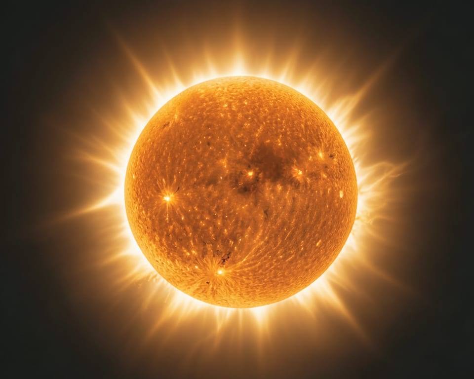 A tight close-up of the Sun's corona, which is millions of degrees hotter than its surface, appears as a luminous halo around the Sun. AI-generated editorial illustration; not a documentary photograph