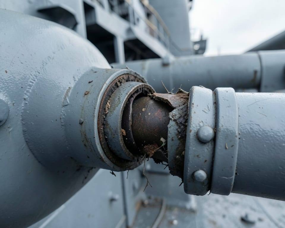 Broken plumbing aboard the USS Lincoln. AI-generated editorial illustration; not a documentary photograph