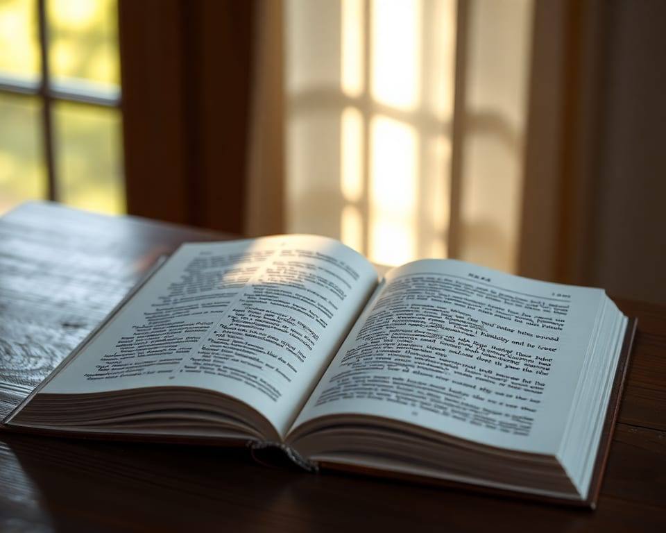 an open book on a wooden table with soft light streaming across the pages AI-generated editorial illustration; not a documentary photograph