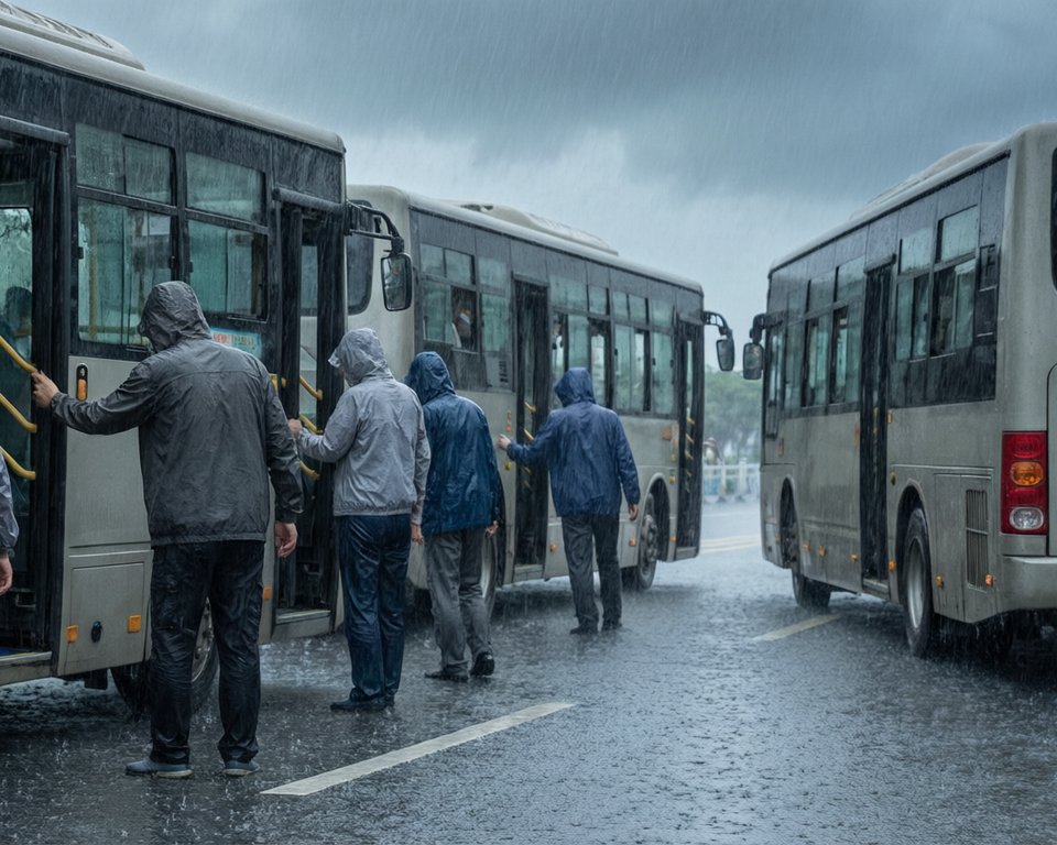 AI-generated editorial illustration for source event: Hundreds of thousands evacuated as Typhoon Bavi barrels towards China; not a documentary photograph